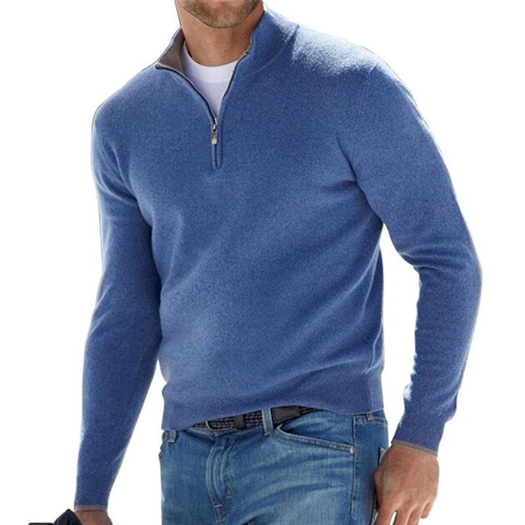 Men's Fine Knit Half Zip Sweater - Soren - Blue
