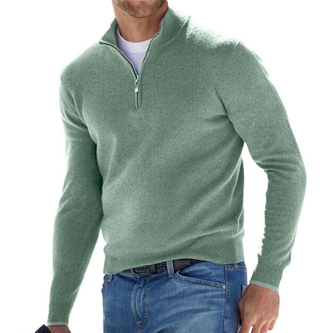 Men's Fine Knit Half Zip Sweater - Soren - Sage