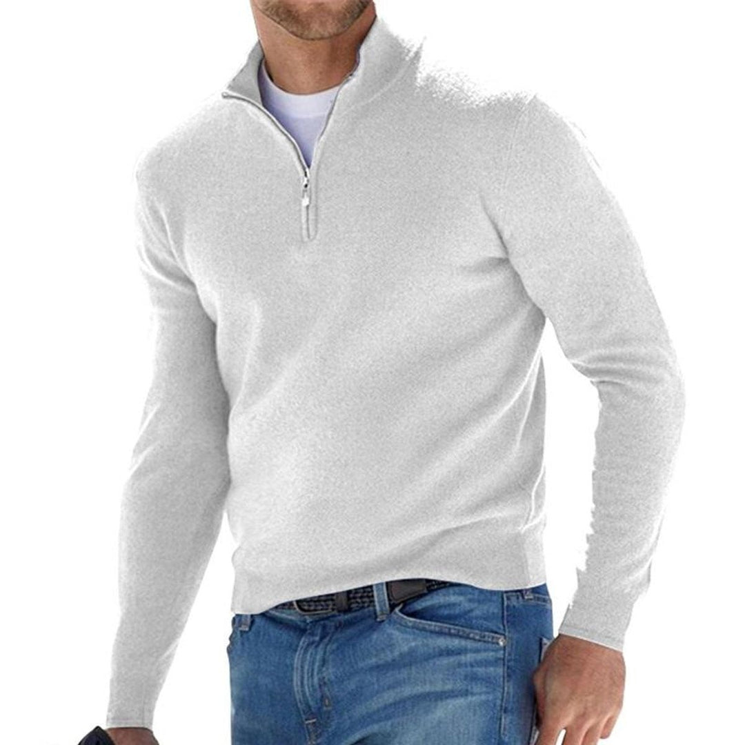 Men's Fine Knit Half Zip Sweater - Soren - White