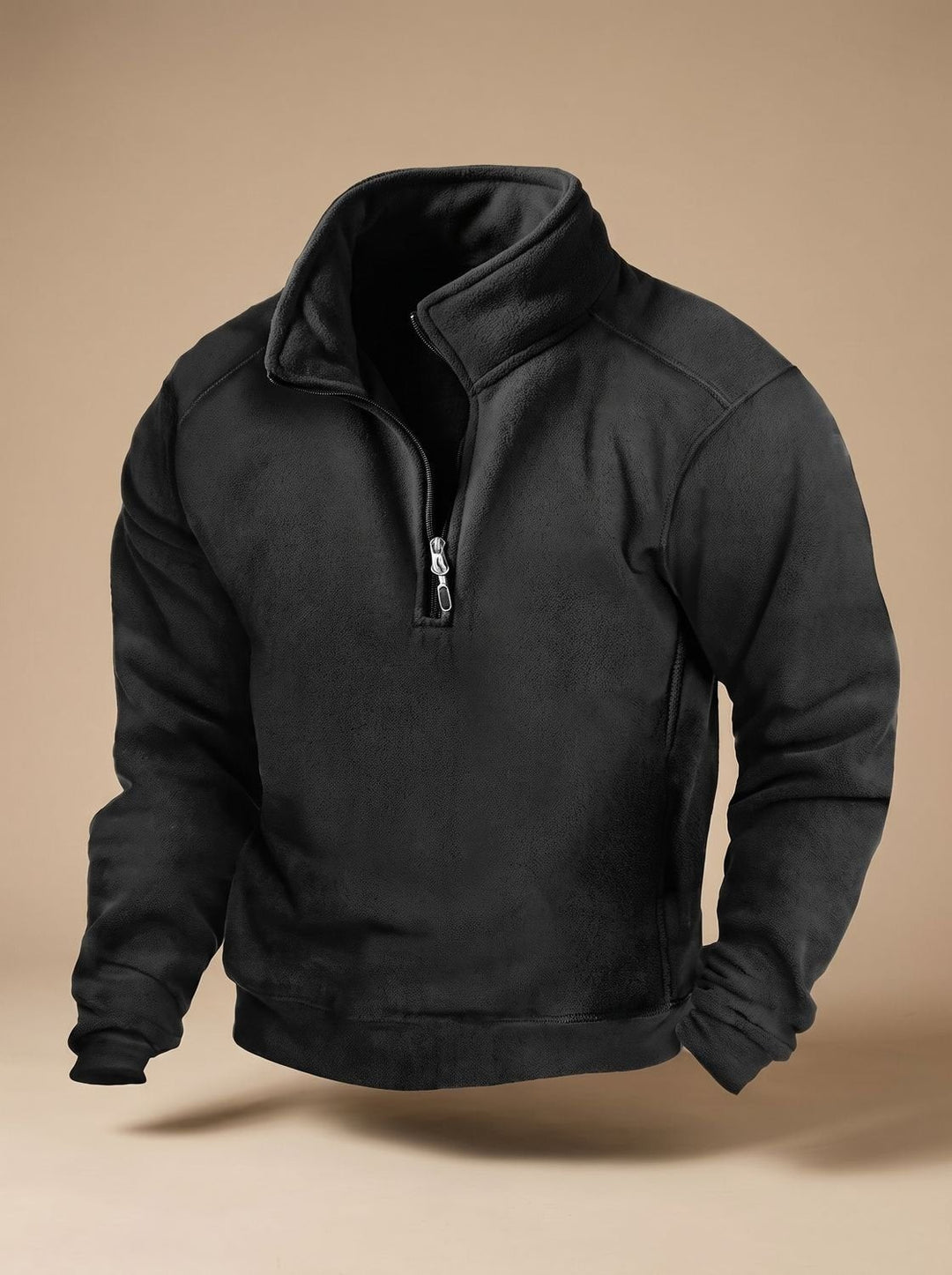 Men's Fleece Quarter Zip Pullover with Stand Collar - Otis - Black