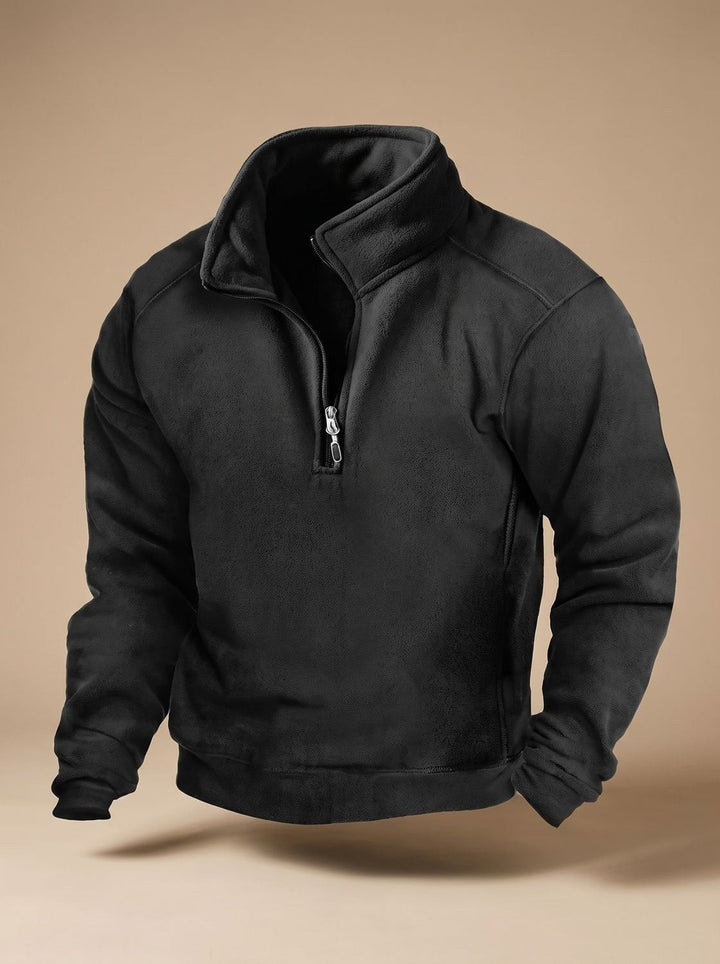 Men's Fleece Quarter Zip Pullover with Stand Collar - Otis - Black