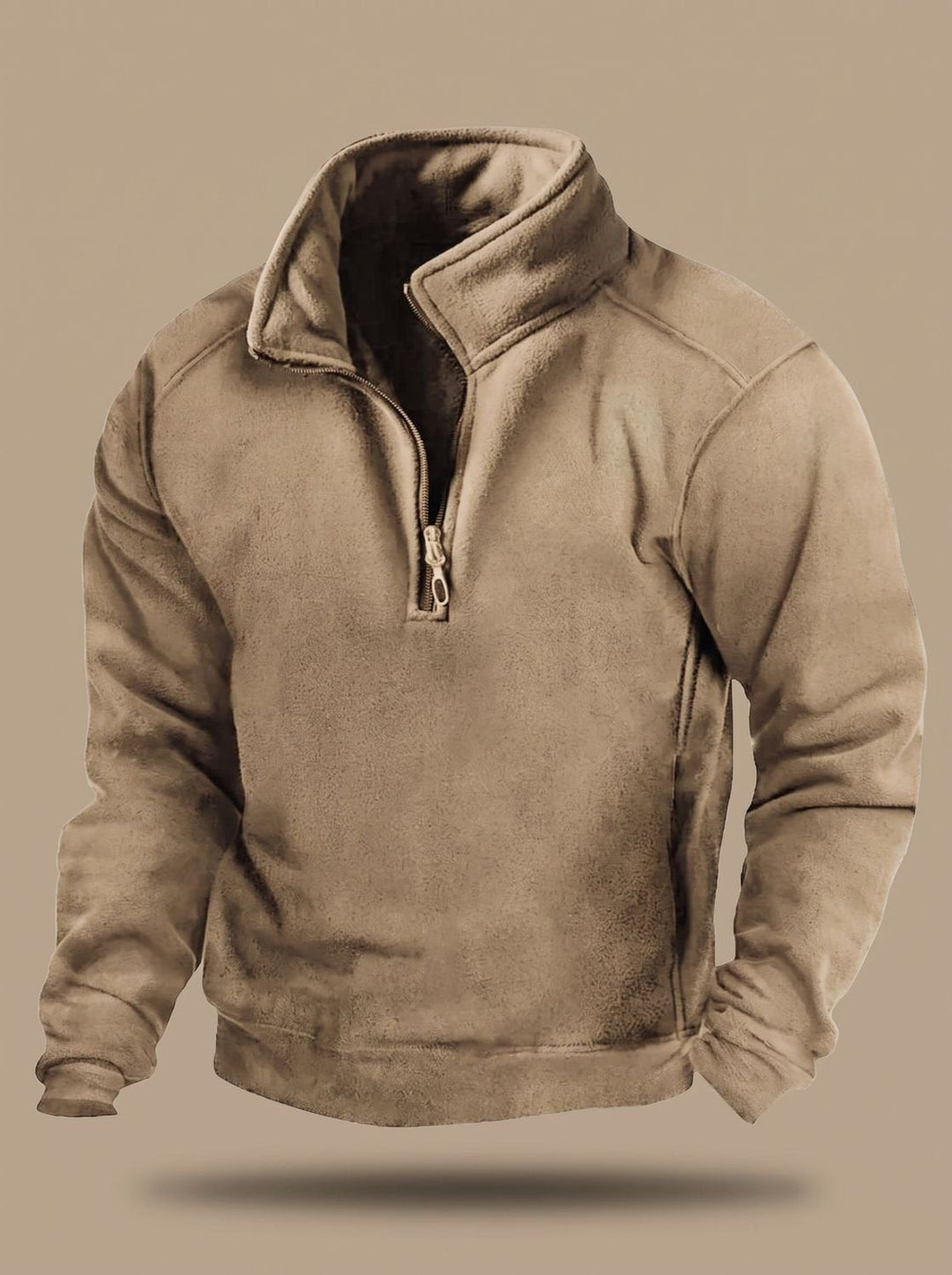 Men's Fleece Quarter Zip Pullover with Stand Collar - Otis - Khaki