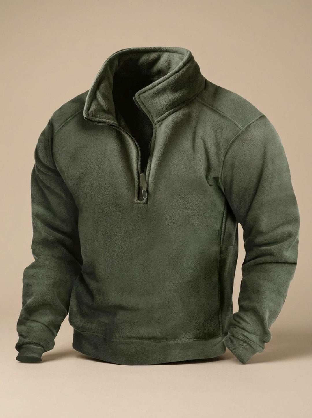 Men's Fleece Quarter Zip Pullover with Stand Collar - Otis - Olive