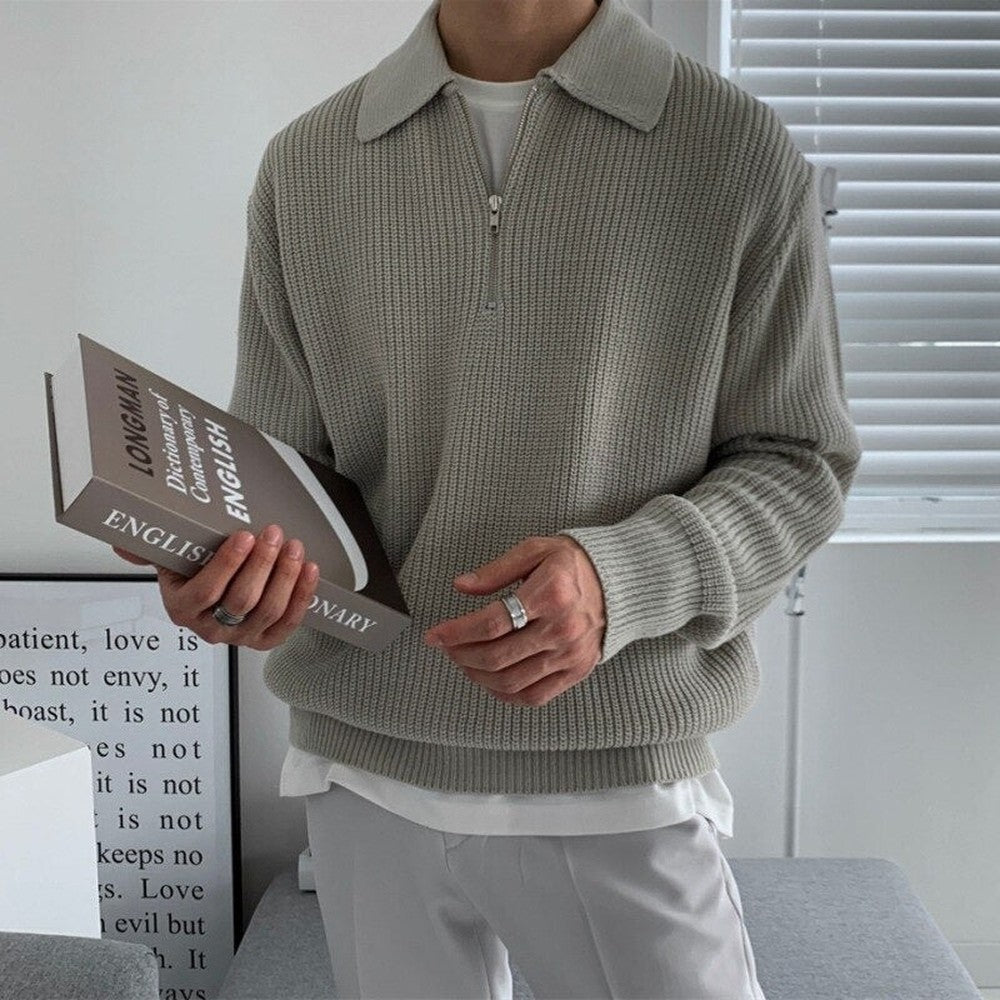 Men's Half Zip Sweater with Polo Collar - Gus - Sage