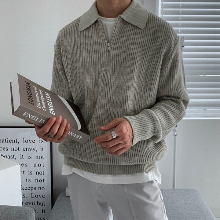 Men's Half Zip Sweater with Polo Collar - Gus - Sage