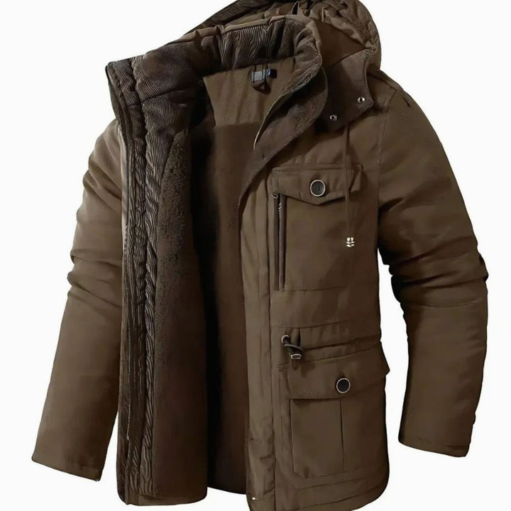 Men's Hooded Parka with Fleece Lining - Harlan - Brown