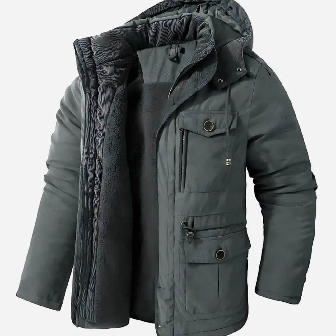 Men's Hooded Parka with Fleece Lining - Harlan - Gray Green