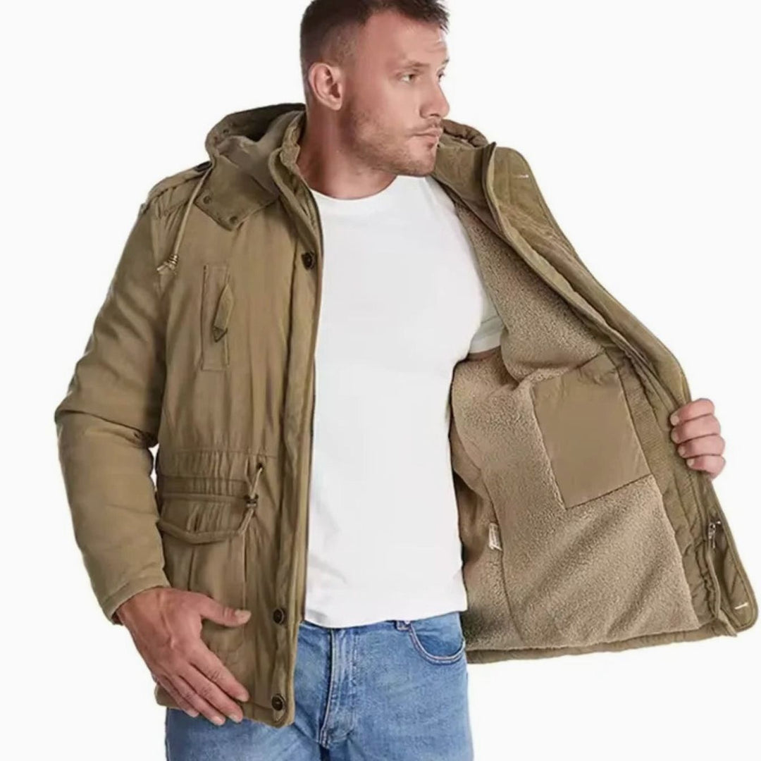 Men's Hooded Parka with Fleece Lining - Harlan - Khaki