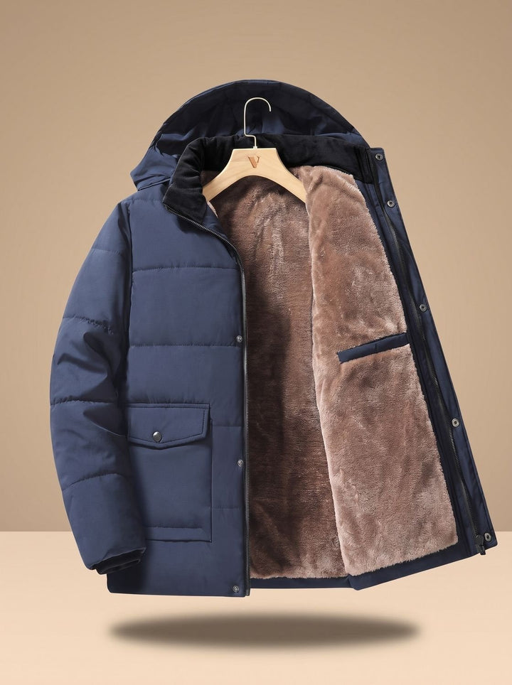 Men's Hooded Puffer Jacket with Plush Lining - Lionel - Navy