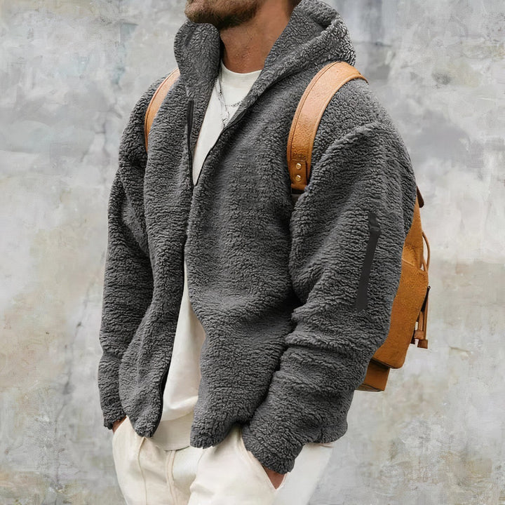 Men's Hooded Teddy Fleece Jacket with Zip Front - Grant - Charcoal