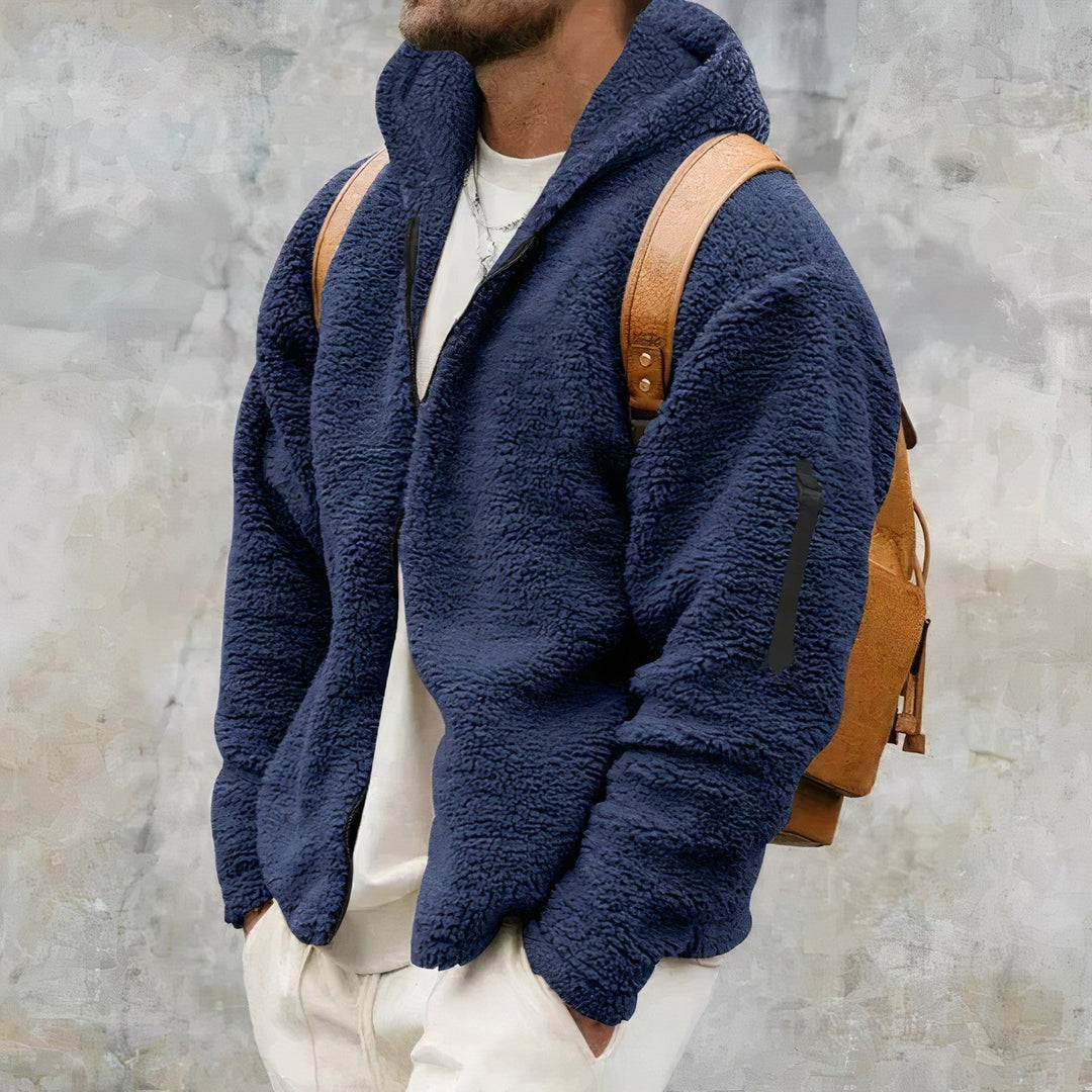 Men's Hooded Teddy Fleece Jacket with Zip Front - Grant - Navy