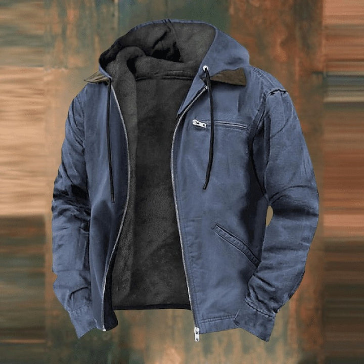 Men's Hooded Work Jacket with Fleece Lining - Ezra - Blue