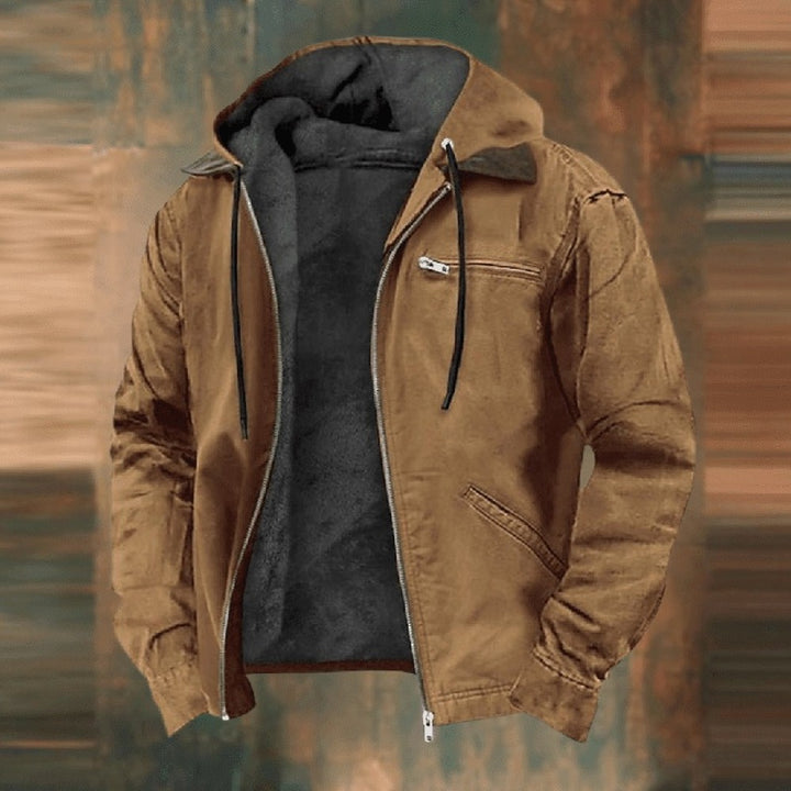 Men's Hooded Work Jacket with Fleece Lining - Ezra - Brown