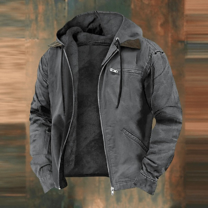 Men's Hooded Work Jacket with Fleece Lining - Ezra - Gray