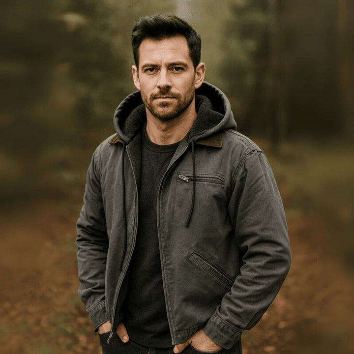Men's Hooded Work Jacket with Fleece Lining - Ezra - Gray