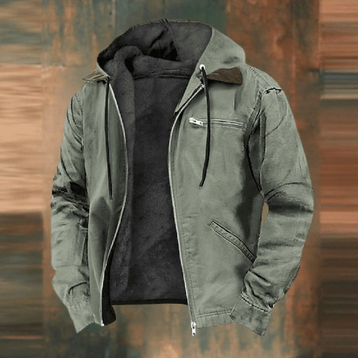 Men's Hooded Work Jacket with Fleece Lining - Ezra - Green