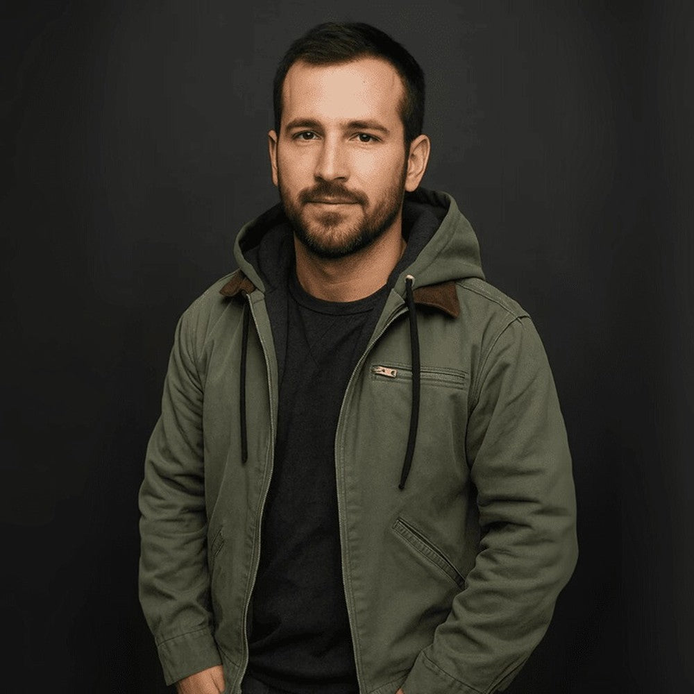 Men's Hooded Work Jacket with Fleece Lining - Ezra - Green