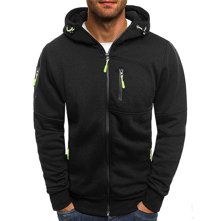 Men's Hooded Zip Jacket with Sleeve Pocket - Tobias - Black