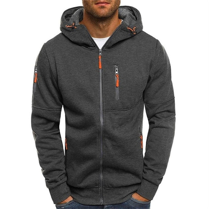 Men's Hooded Zip Jacket with Sleeve Pocket - Tobias - Charcoal