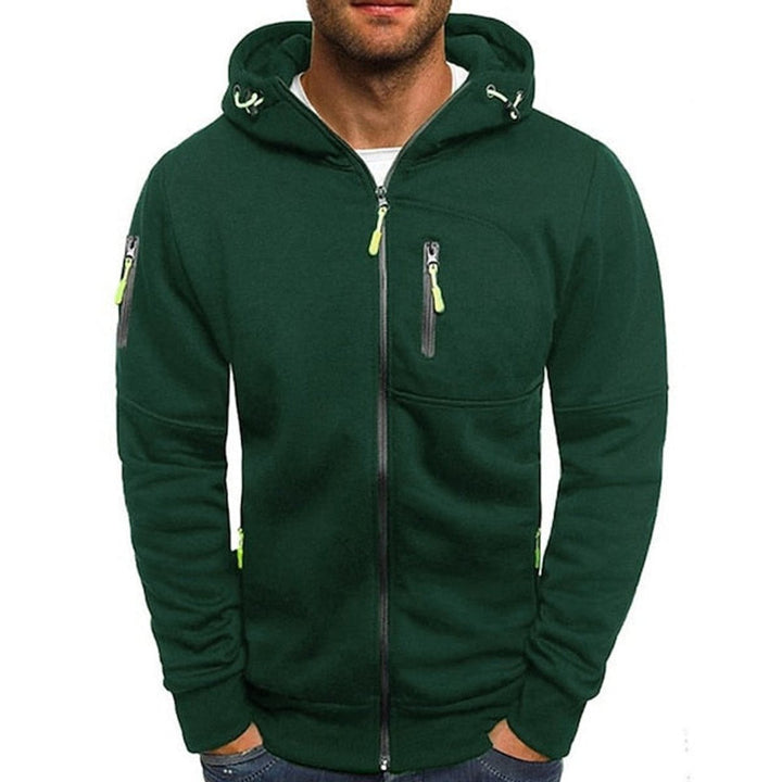 Men's Hooded Zip Jacket with Sleeve Pocket - Tobias - Forest Green