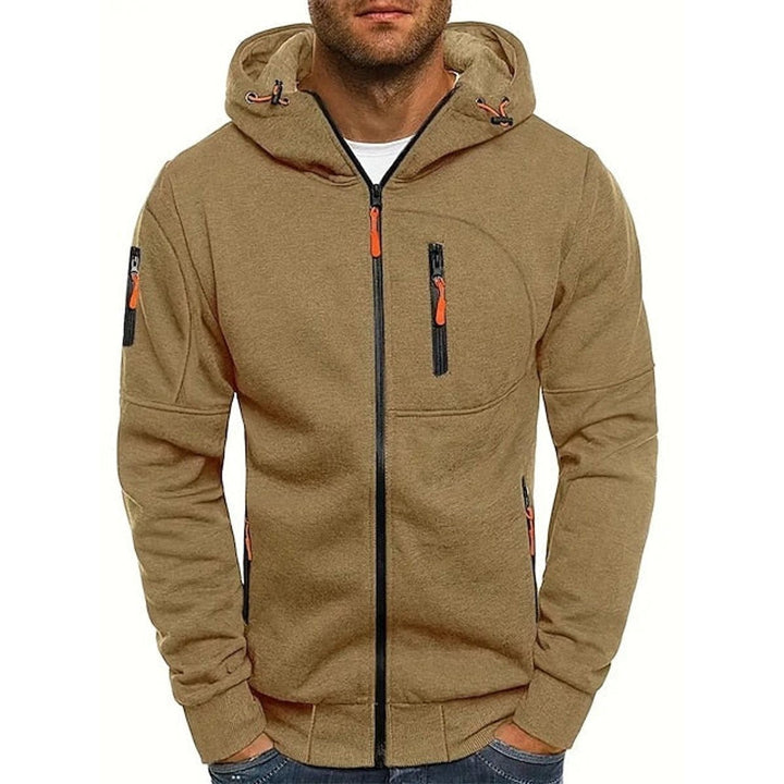 Men's Hooded Zip Jacket with Sleeve Pocket - Tobias - Khaki