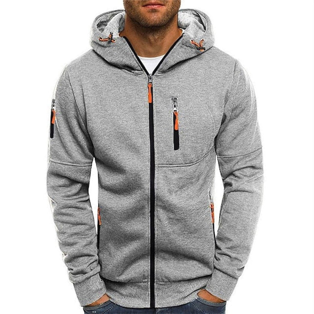 Men's Hooded Zip Jacket with Sleeve Pocket - Tobias - Light Gray