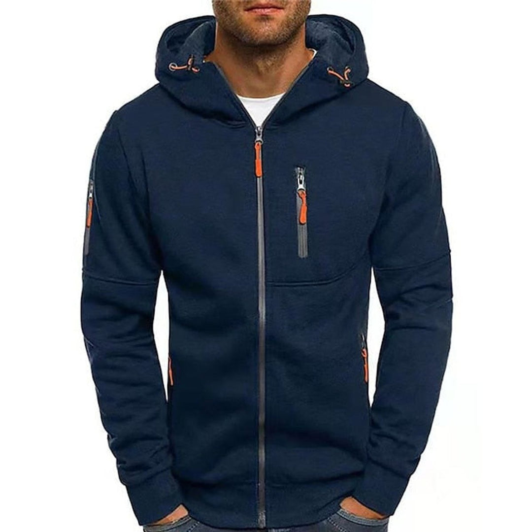 Men's Hooded Zip Jacket with Sleeve Pocket - Tobias - Navy