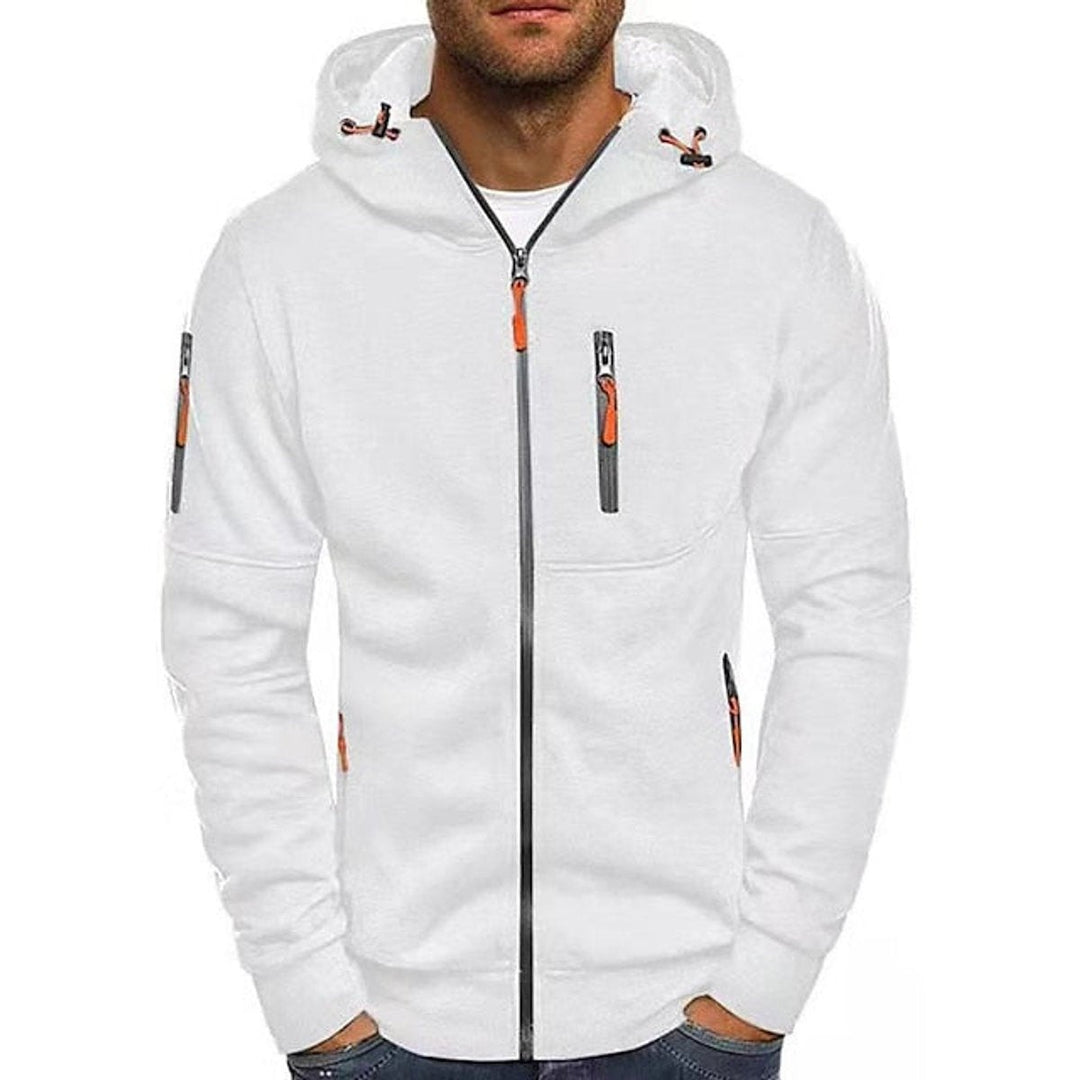 Men's Hooded Zip Jacket with Sleeve Pocket - Tobias - White
