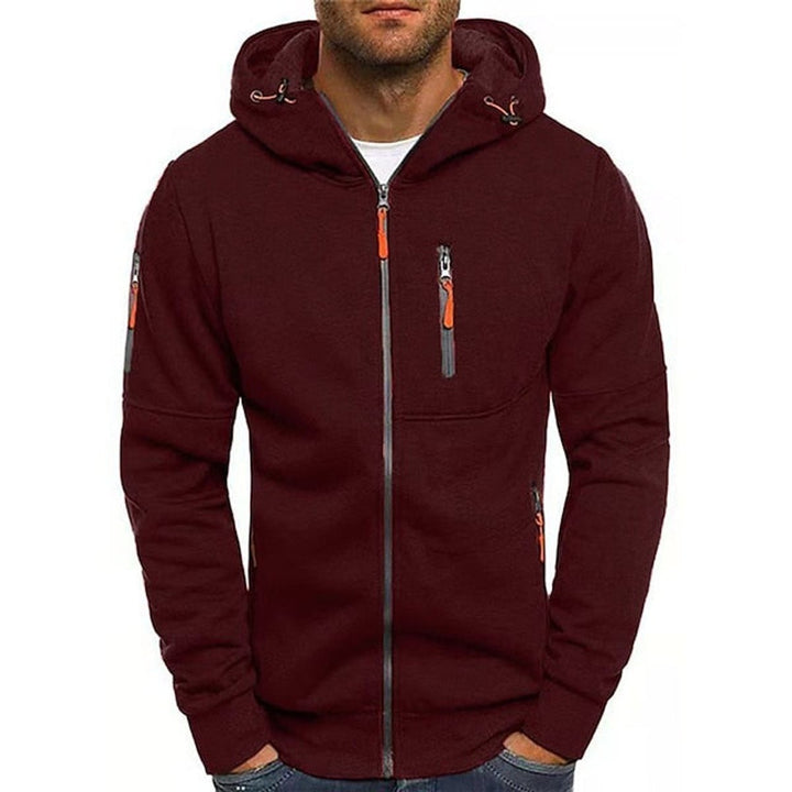 Men's Hooded Zip Jacket with Sleeve Pocket - Tobias - Wine