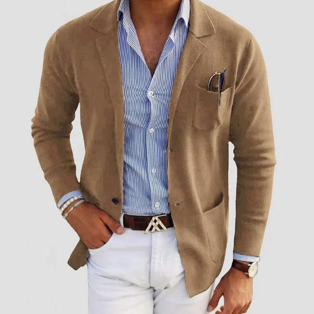 Men's Knit Blazer with Patch Pockets - Arlo - Camel