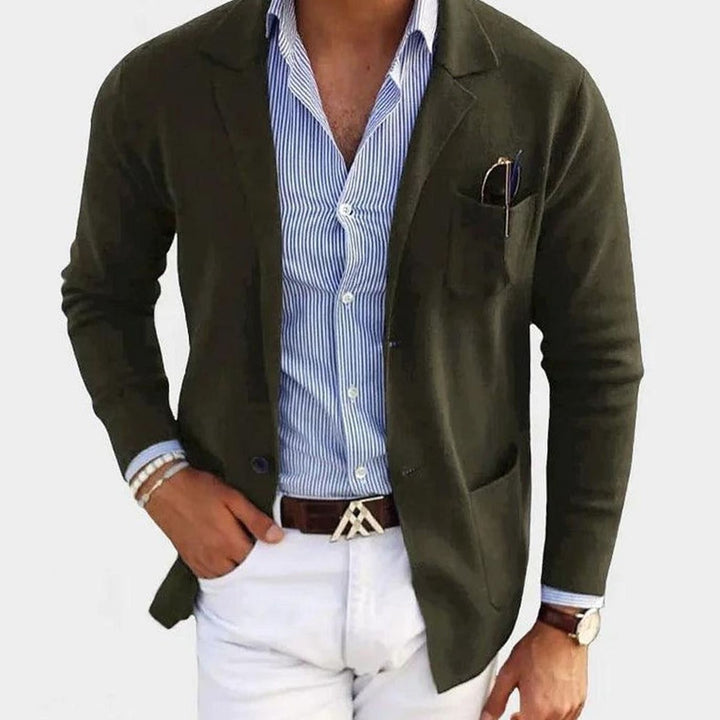 Men's Knit Blazer with Patch Pockets - Arlo - Olive