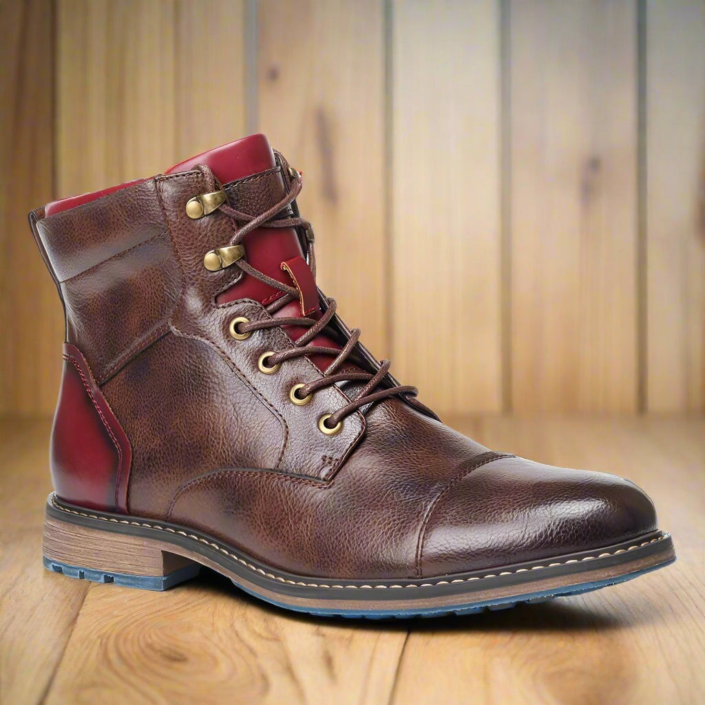 Men's Lace Up Ankle Boots with Side Zip - Jonah - Brown