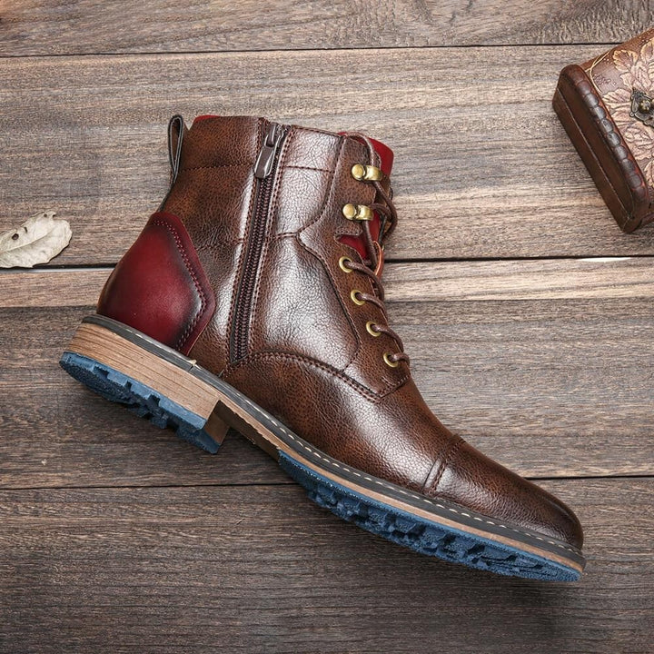 Men's Lace Up Ankle Boots with Side Zip - Jonah - Brown