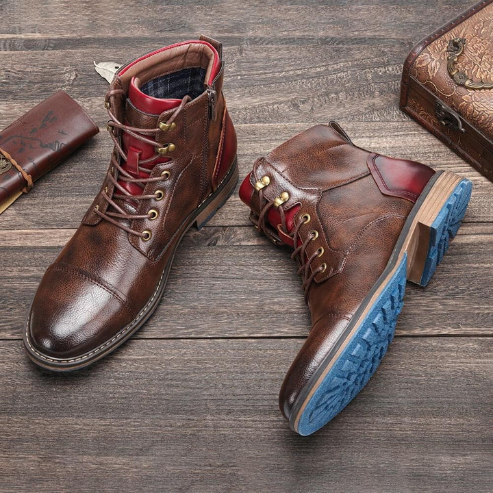 Men's Lace Up Ankle Boots with Side Zip - Jonah - Brown