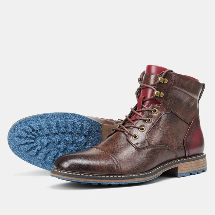 Men's Lace Up Ankle Boots with Side Zip - Jonah - Brown