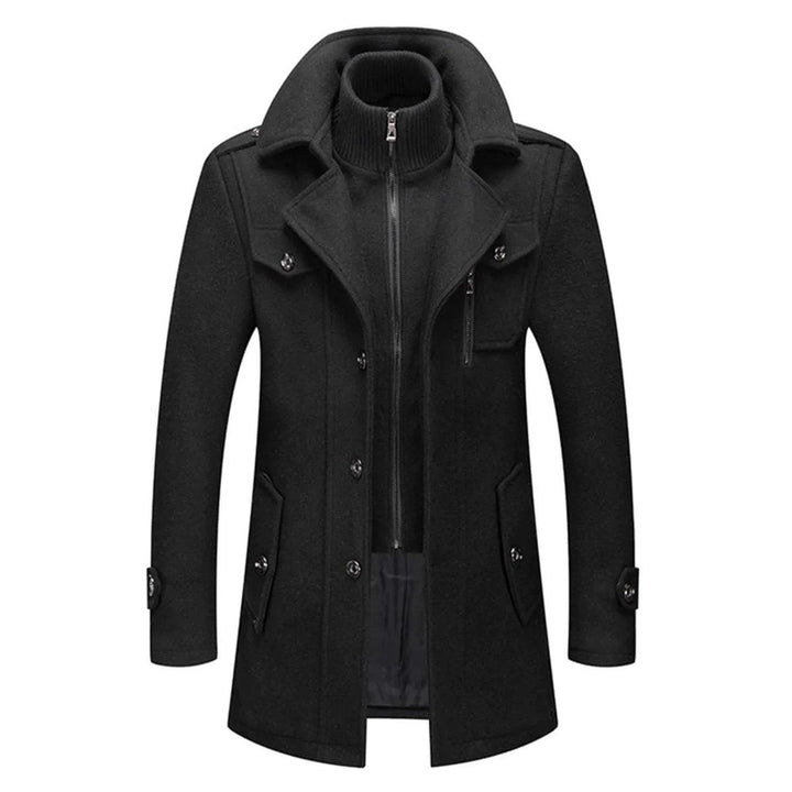 Men's Layered Overcoat with Knit Collar Insert - Monty - Black