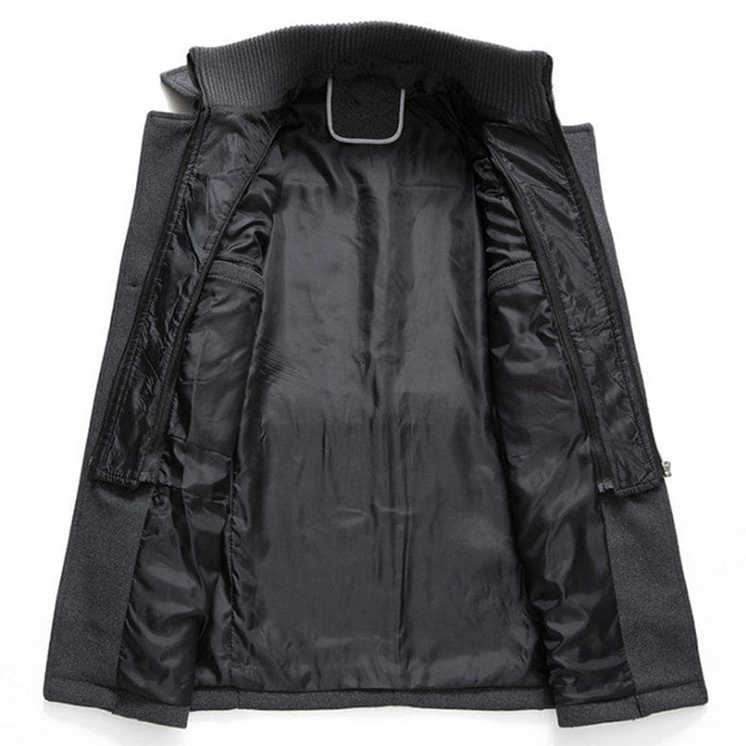 Men's Layered Overcoat with Knit Collar Insert - Monty - Black
