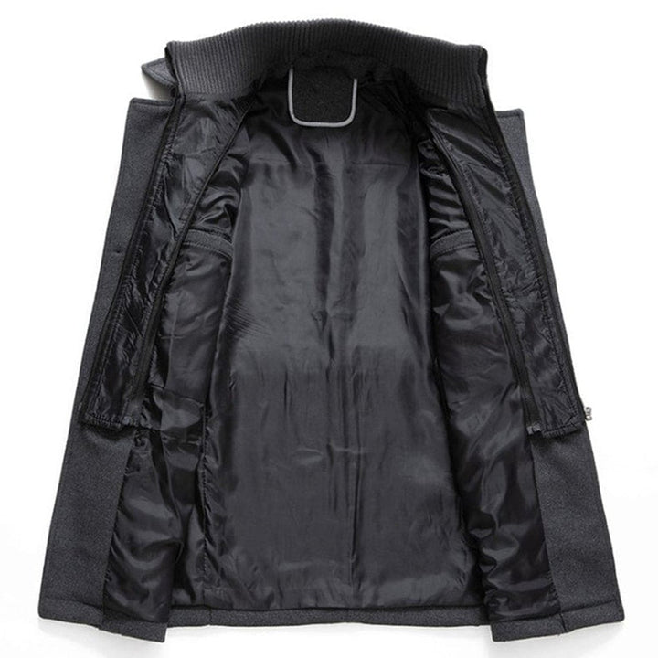 Men's Layered Overcoat with Knit Collar Insert - Monty - Black