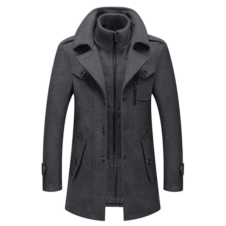 Men's Layered Overcoat with Knit Collar Insert - Monty - Gray
