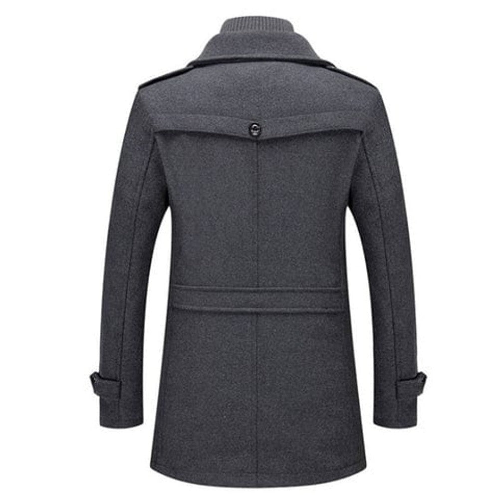 Men's Layered Overcoat with Knit Collar Insert - Monty - Gray