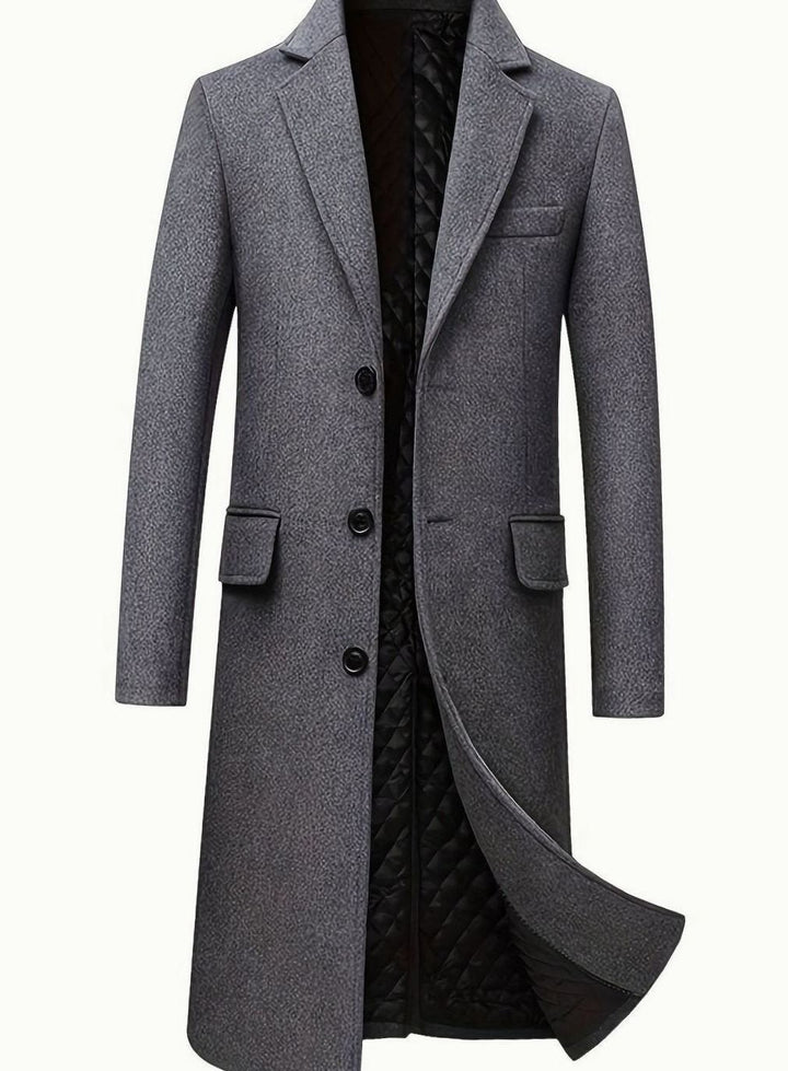 Men's Long Overcoat with Notch Lapels - Vance - Gray