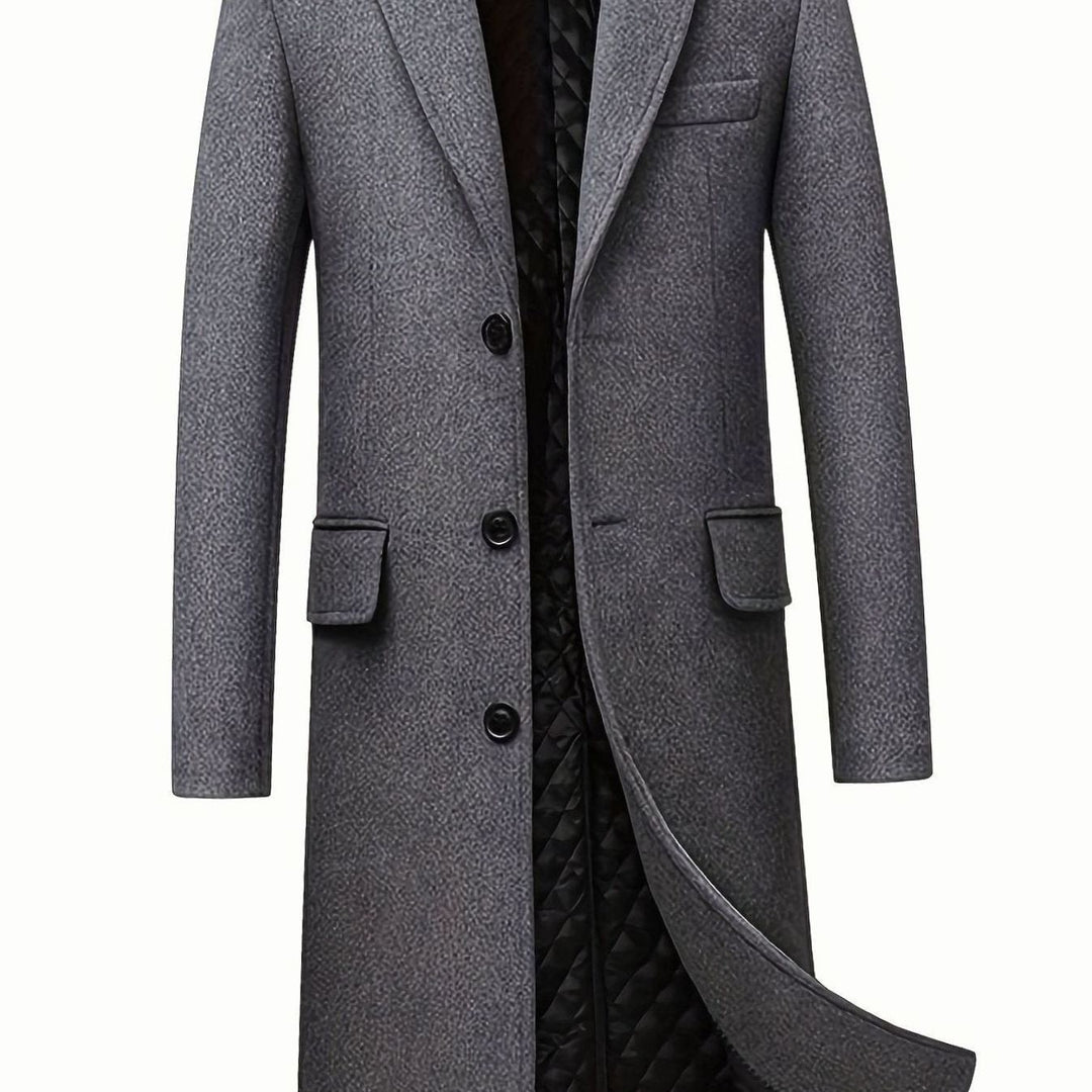 Men's Long Overcoat with Notch Lapels - Vance - Gray