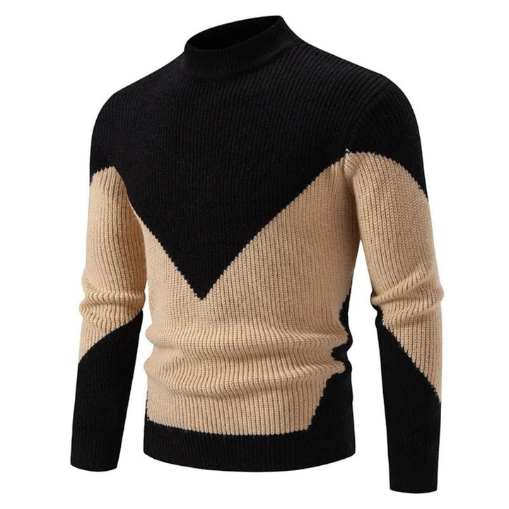 Men's Mock Neck Sweater with Geometric Pattern - Heath - Black Diamond
