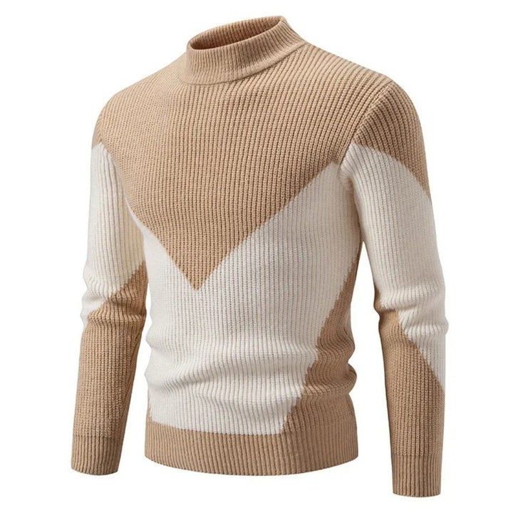Men's Mock Neck Sweater with Geometric Pattern - Heath - Tan Diamond