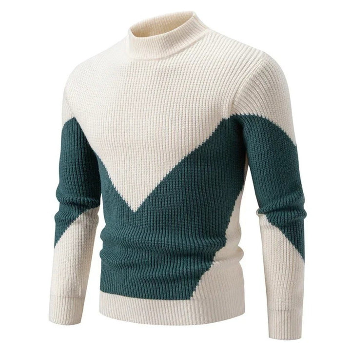 Men's Mock Neck Sweater with Geometric Pattern - Heath - Teal Diamond