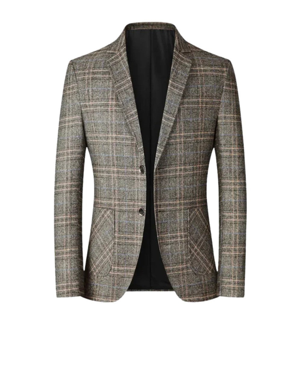 Men's Plaid Blazer with Two Buttons - Brooks - Khaki