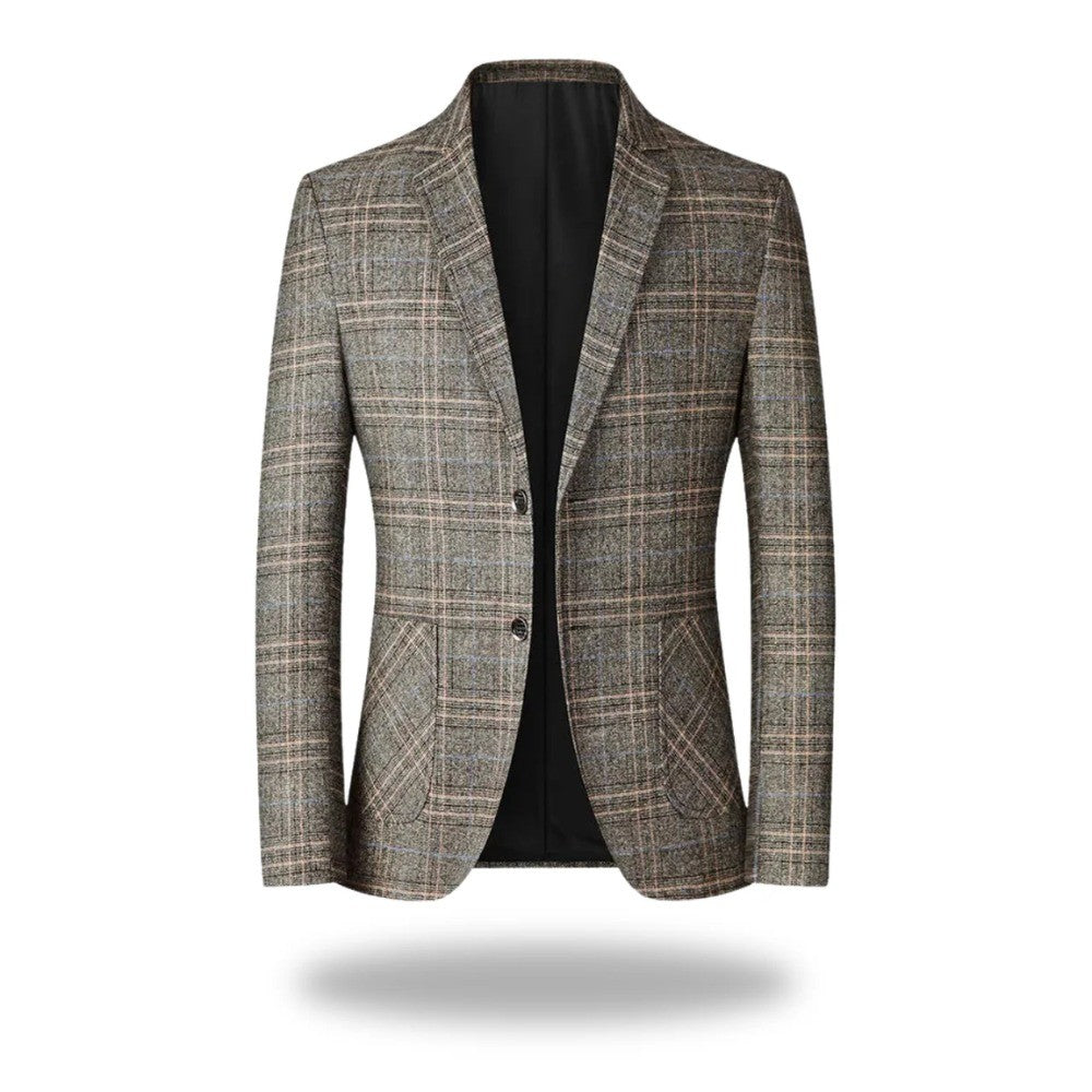 Men's Plaid Blazer with Two Buttons - Brooks - Khaki