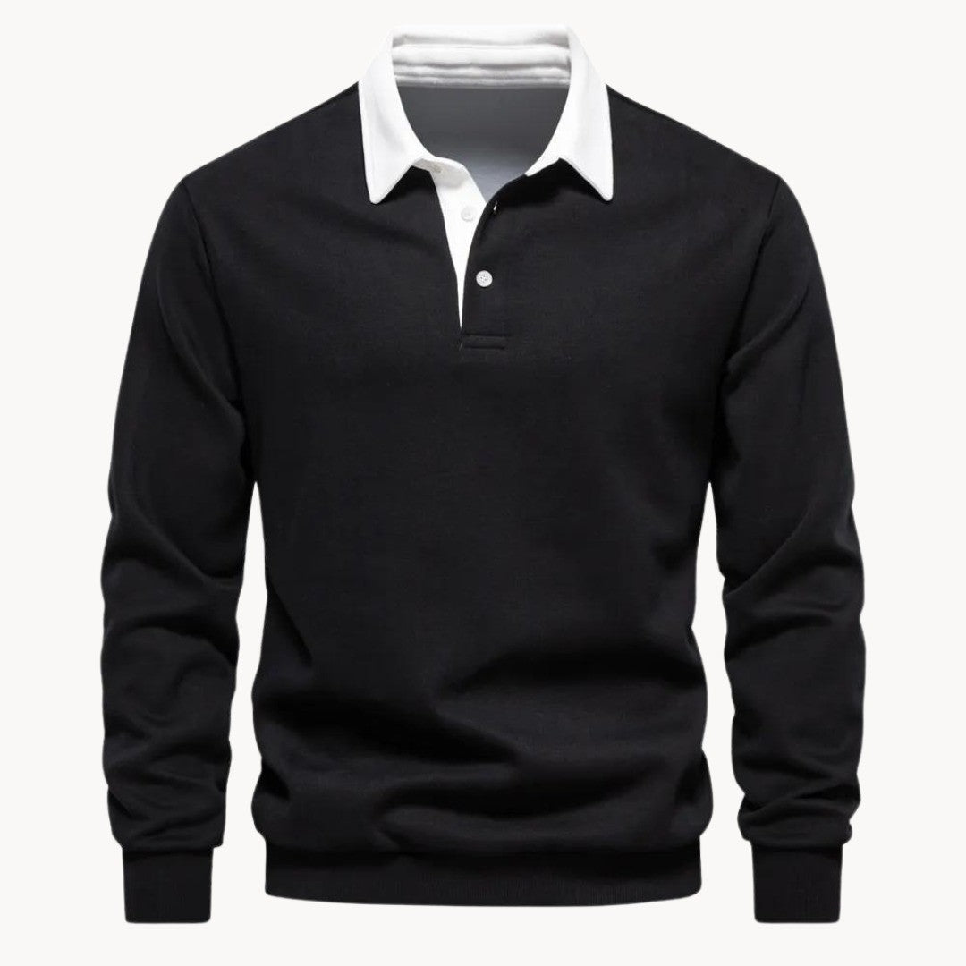 Men's Polo Collar Sweatshirt with Contrast Collar - Flint - Black