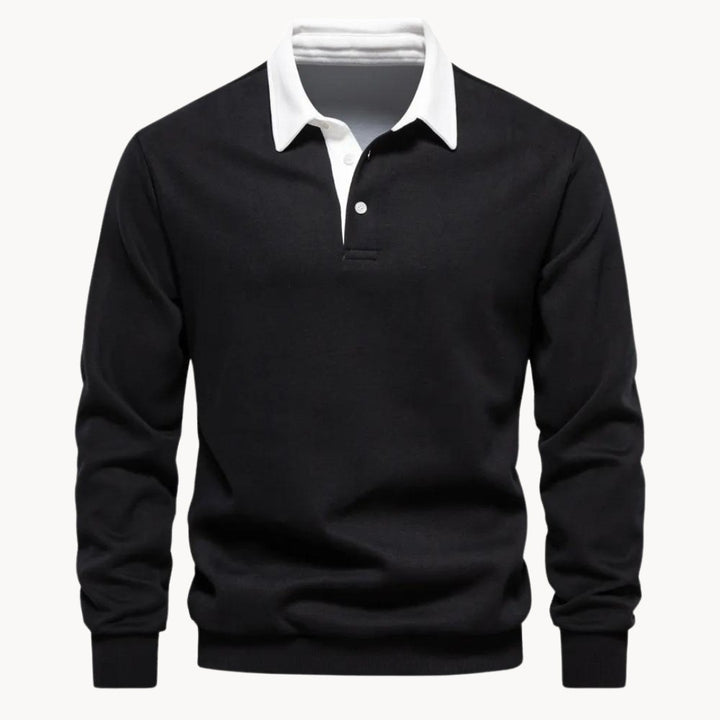 Men's Polo Collar Sweatshirt with Contrast Collar - Flint - Black