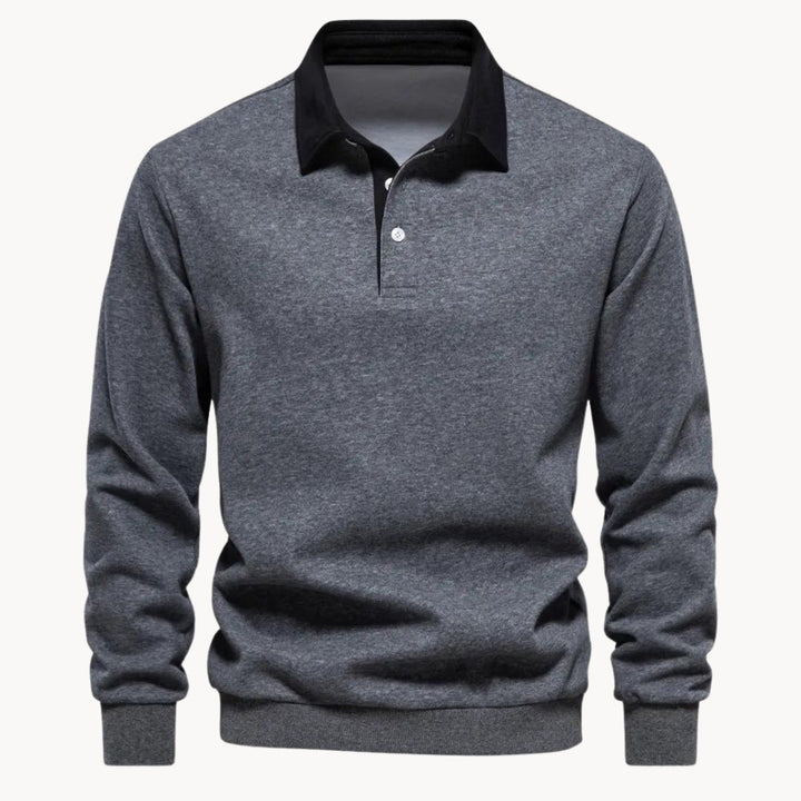 Men's Polo Collar Sweatshirt with Contrast Collar - Flint - Heather Gray